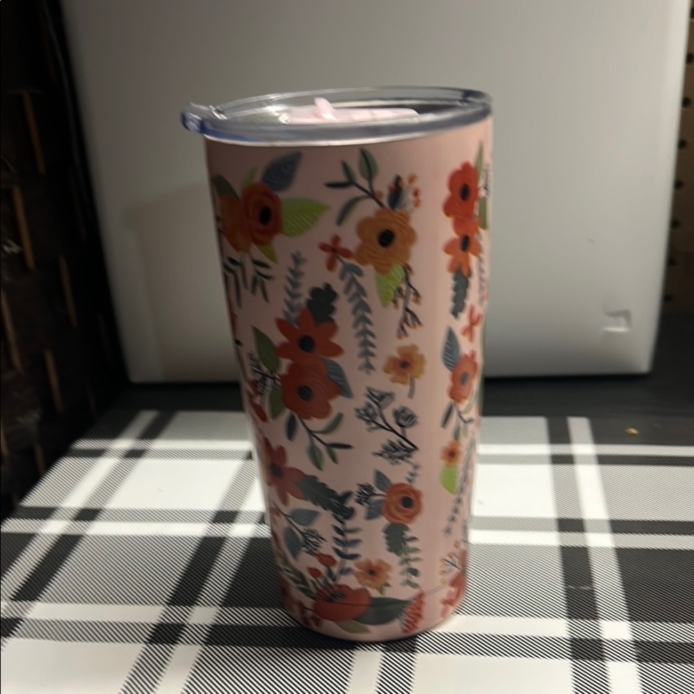 Floral Tumbler with Lid - Pink and Orange